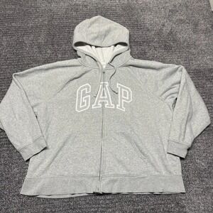 GAP Mens Hoodie Full Zip Sweatshirt Size XXL Gray Arch Logo Fleece Spellout Y2K